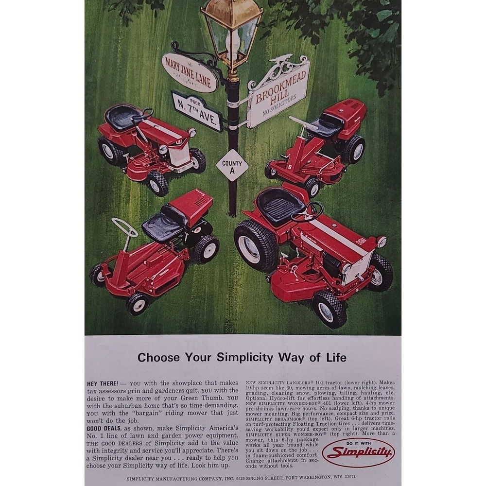 Vintage 1966 Simplicity Lawn Garden Equipment Magazine Ad MCM Print Art